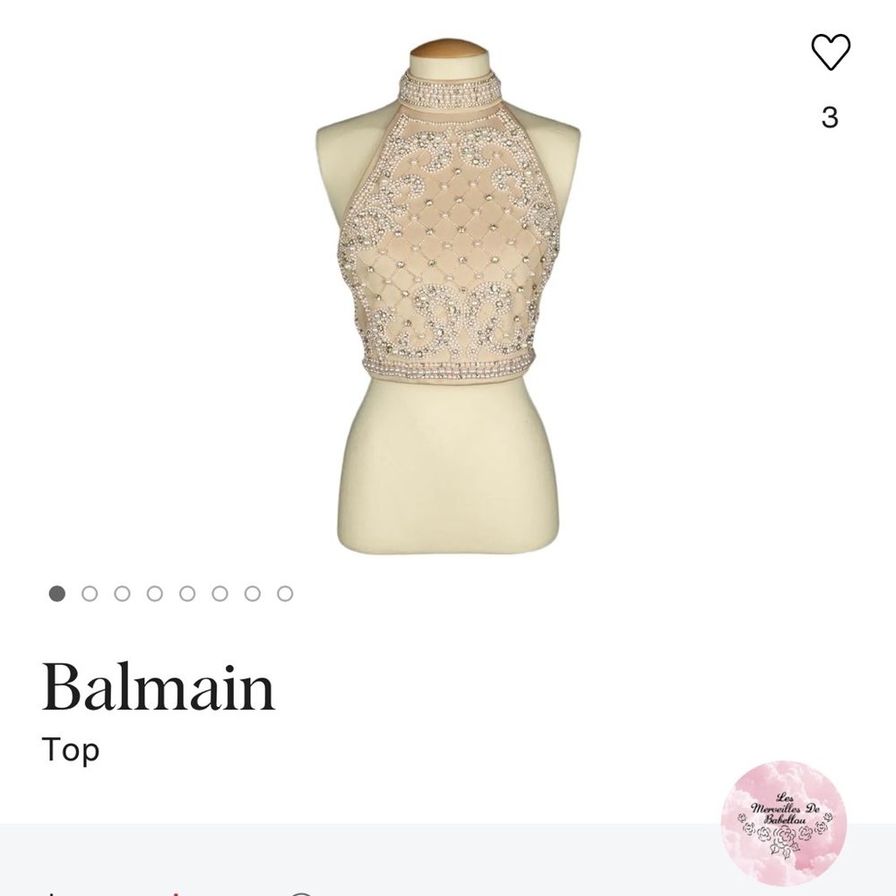 Balmain Pearl Crystal Embellished Halter Top Ivory Runway Size 34 - Picture 5 of 16